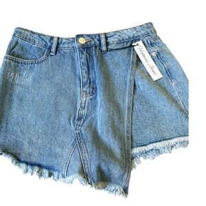 Highway Jeans Denim Skirt Frayed Hem Asymmetrical Mini Skirt Size 5 NWT‎